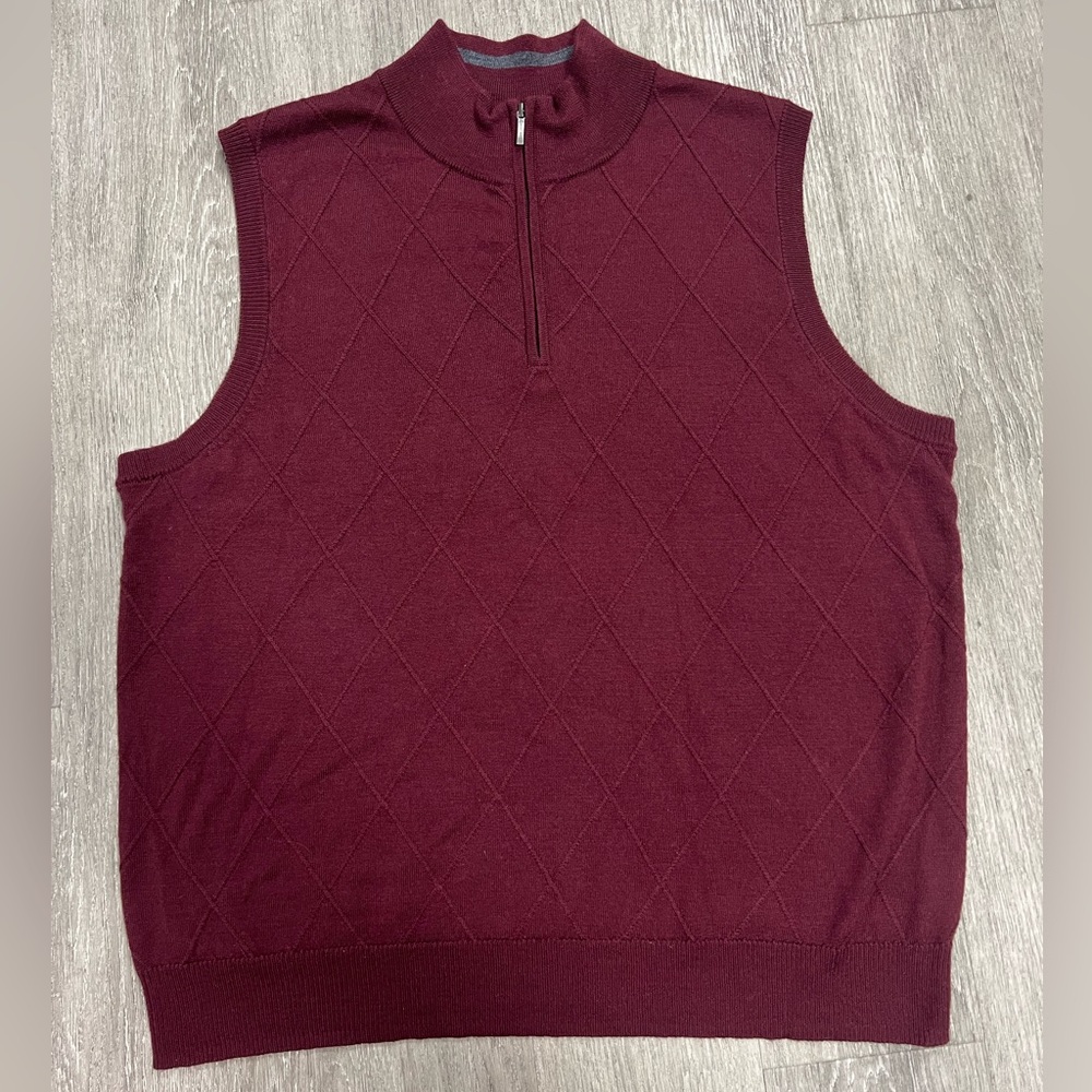 Brooks Brothers Sweater Vest Men’s 2XL Red Maroon 100% Merino Wool 1/4 Zip